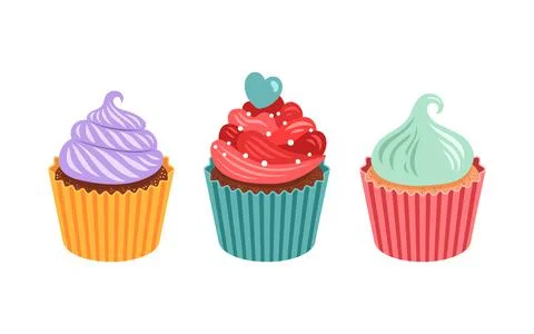 Set of cute vector cupcakes and muffins Stock Illustration