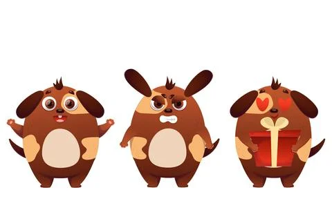 Set of cute vector dogs. Dog, puppy, character, angry, happy, love, design,.. Stock Illustration