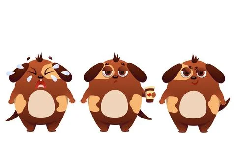 Set of cute vector dogs. Dog, puppy, character, tears, burnout, stress, des.. Stock Illustration