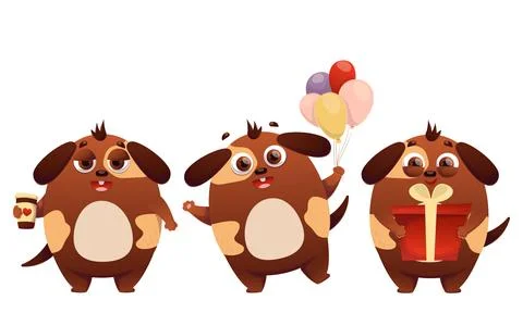 Set of cute vector dogs. Dog, puppy, character, happiness, holiday, joy, sm.. Stock Illustration
