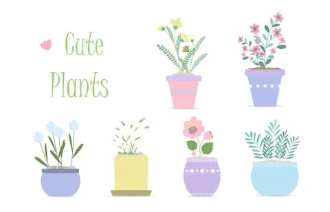 Set of cute vector flower pots for home decor in pastel colors. Flat vector Illustrazione stock