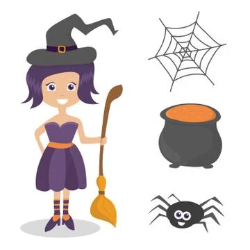 Set of cute vector Halloween elements, objects and icons for your design Stock Illustration