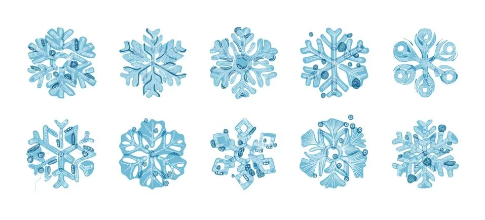 Set of cute vector snowflakes. design elements for New Year projects. イラスト素材