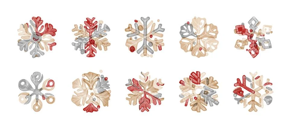 Set of cute vector snowflakes. design elements for New Year projects. Illustrazione stock