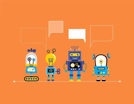 Set of cute vintage robots Stock Illustration