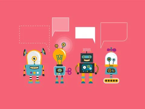 Set of cute vintage robots Stock Illustration