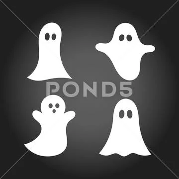 Set of cute white ghosts. Halloween vector illustration: Royalty Free ...