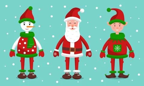 Set of cute winter characters for your design Stock Illustration