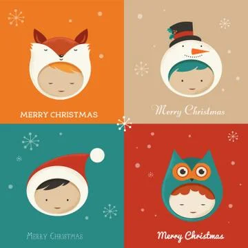 Set of cute Xmas Cards Stock Illustration
