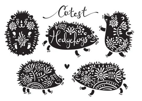 Set of cutest hedgehogs with flowers Stock Illustration