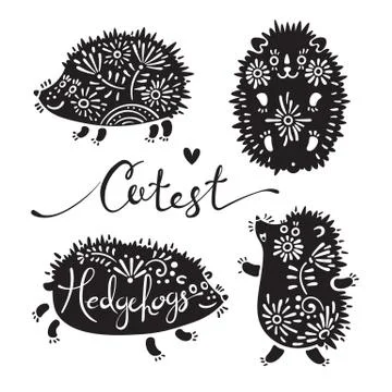 Set of cutest hedgehogs with flowers Stock Illustration