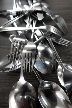 Set of cutlery on background, flat lay Stock Photos