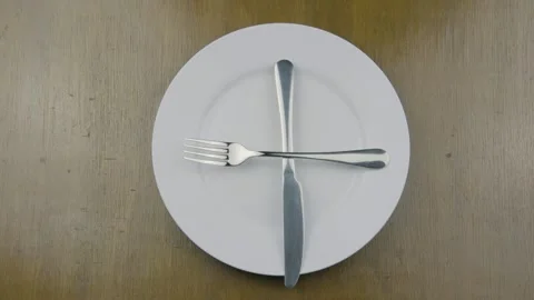 A set of cutlery etiquette signs using a plate, knife, and fork to indicate Stock Footage 303549027