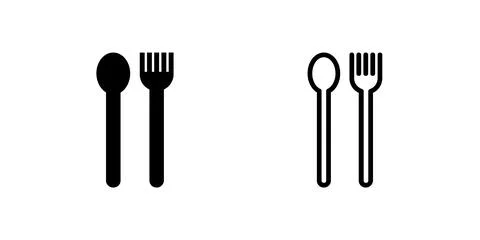 A set of cutlery icons including fork, knife, and spoon, ideal for dining, .. Illustrazione stock