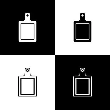 Set Cutting board icon isolated on black and white background. Chopping Board Stock Illustration