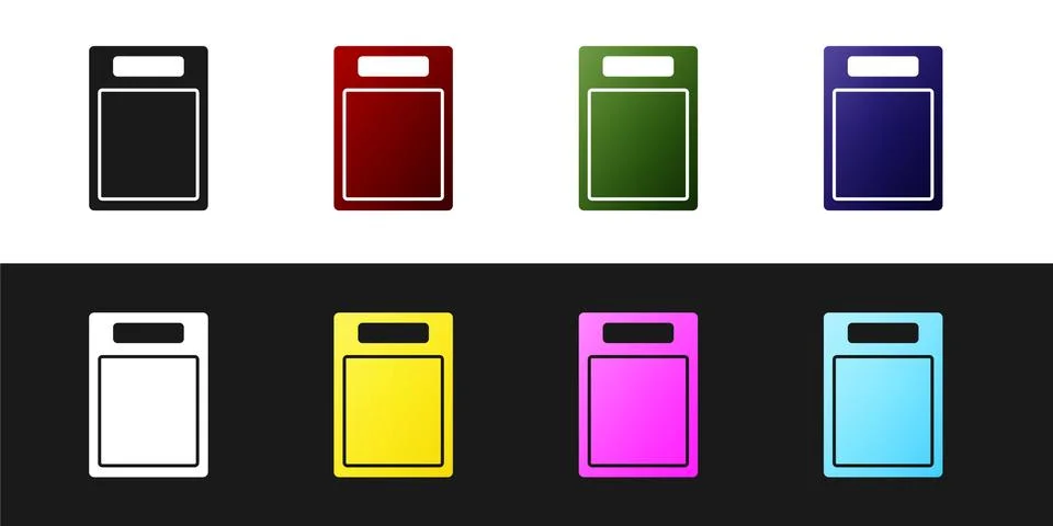 Set Cutting board icon isolated on black and white background. Chopping Board Stock Illustration