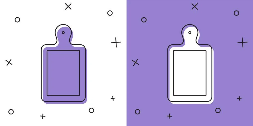 Set Cutting board icon isolated on white and purple background. Chopping Board Stock Illustration