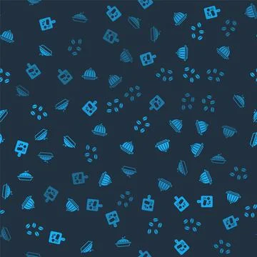 Set Cutting board, Pudding custard, Coffee beans and Homemade pie on seamless Illustration