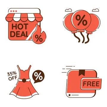Set of Cyber Monday Discount Flat Icons Stock Illustration