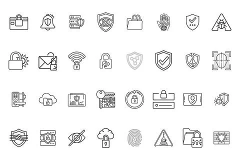 Set of cyber security and data protection line icons 스톡 일러스트