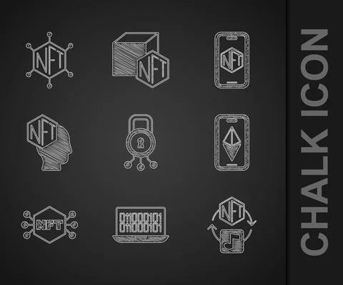 Set Cyber security, Binary code, NFT Digital crypto art, Ethereum ETH, Mobile Stock Illustration