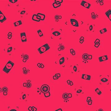 Set Cyber security, Chain link, Smartphone and Eye scan on seamless pattern Illustrazione stock