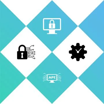 Set Cyber security, Computer api interface, Lock on monitor and Time Manageme イラスト素材
