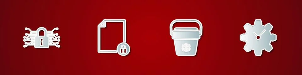 Set Cyber security, Document and lock, Cooler bag and Time Management icon Illustrazione stock
