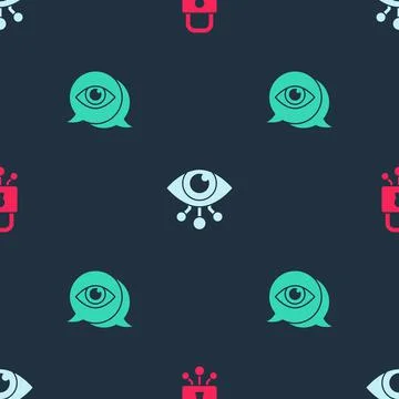 Set Cyber security, Eye scan and on seamless pattern. Vector イラスト素材