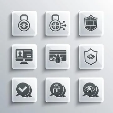 Set Cyber security, Eye scan, Shield and eye, System bug in credit card, Ch.. イラスト素材