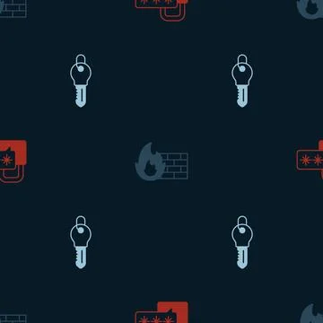 Set Cyber security, Firewall, wall and Key on seamless pattern. Vector イラスト素材