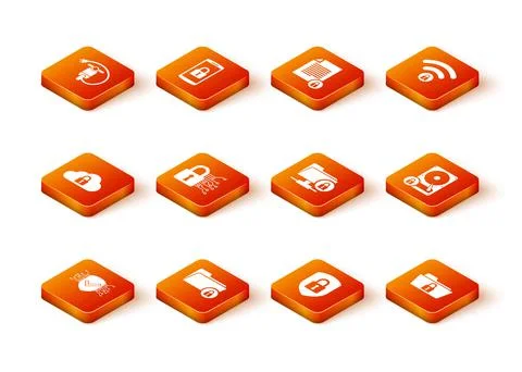 Set Cyber security, Folder and lock, Cloud computing, , Shield with and FTP Illustrazione stock