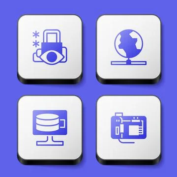 Set Cyber security, Global technology, Cloud database and Motherboard icon Stock Illustration