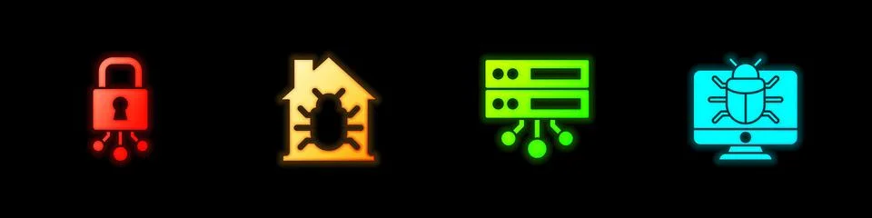 Set Cyber security, House system bug, Server, Data, Web Hosting and System on Stock-Illustration
