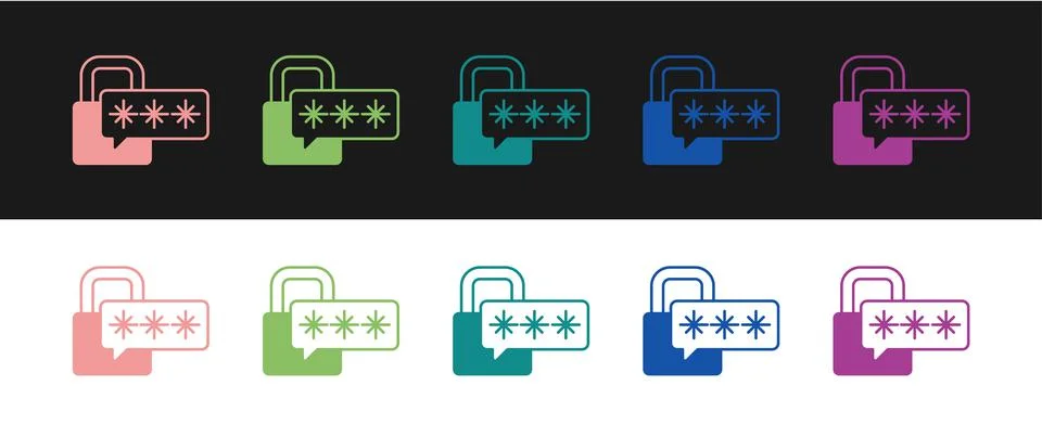 Set Cyber security icon isolated on black and white background. Closed padlock Stock Illustration