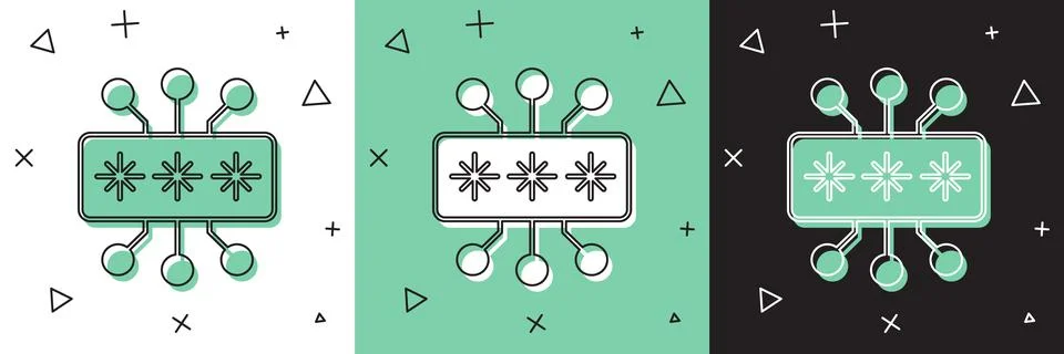 Set Cyber security icon isolated on white and green, black background. Closed イラスト素材