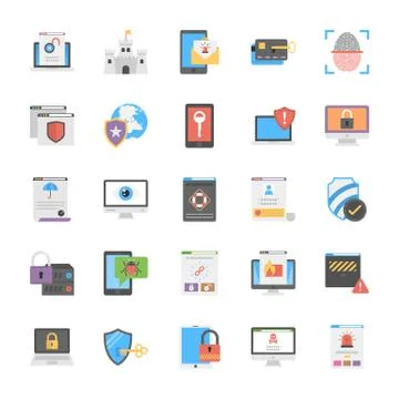 Set Of Cyber Security Icons Flat Design Stock Illustration