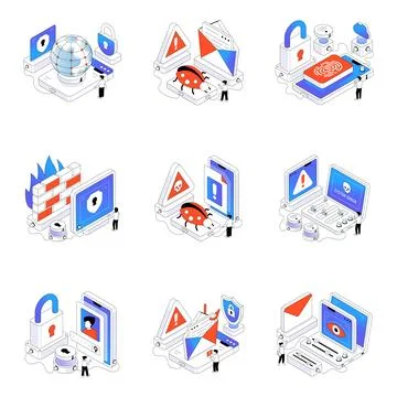Set of Cyber Security Isometric Illustrations Stock Illustration