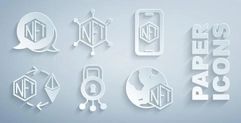 Set Cyber security, Mobile with art store app, Ethereum exchange NFT, Digital Stock Illustration