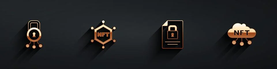 Set Cyber security, NFT blockchain technology, Document and and cloud icon wi Stock Illustration