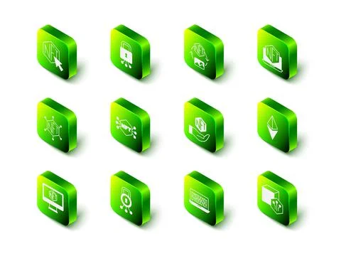 Set Cyber security, NFT Digital crypto art, Laptop with store app, Ethereum ETH 库存插图