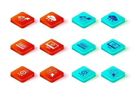 Set Cyber security, NFT Digital crypto art, Binary code, Monitor with store a Stock Illustration