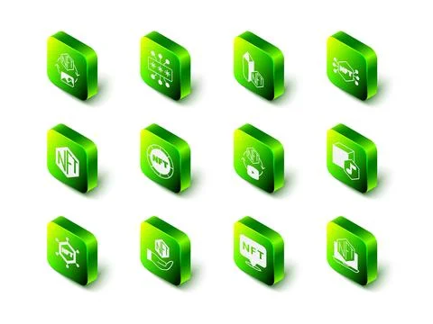 Set Cyber security, NFT Digital crypto art, Laptop with store app, and icon Stock Illustration