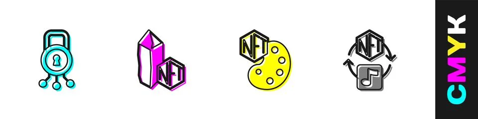 Set Cyber security, NFT Digital crypto art,  and  icon. Vector Stock Illustration