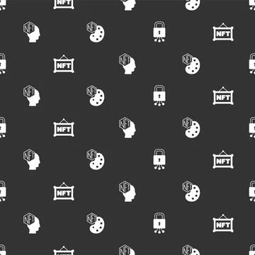 Set Cyber security, NFT Digital crypto art,  and  on seamless pattern. Vector Stock Illustration