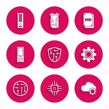 Set Cyber security, Processor, Cloud technology data transfer and storage, Music Stock Illustration