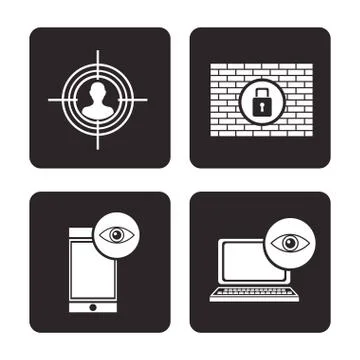 Set cyber security protection data technology Stock Illustration