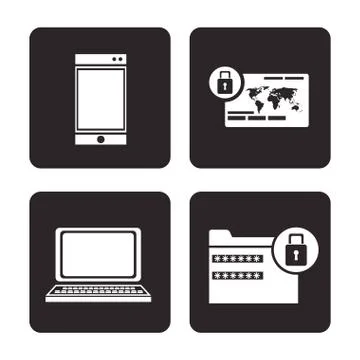 Set cyber security protection data technology Stock Illustration