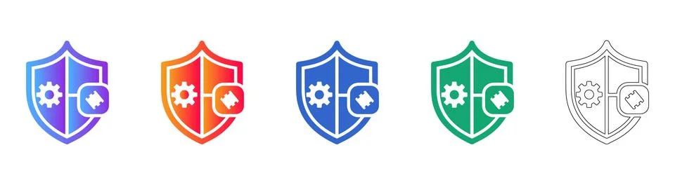 Set of Cyber Security Shield Icons with Gear and Chip Symbols イラスト素材