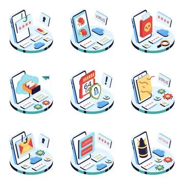 Set of Cybercrime and Security Isometric Illustrations Stock Illustration